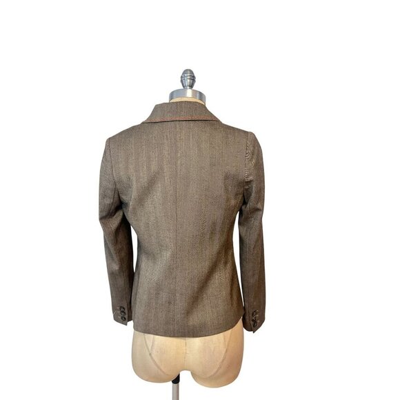 Milly  New York Brown Herringbone Blazer With Orange Stitching Size 4 - Picture 3 of 5